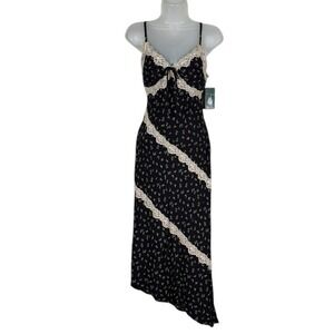 Y2K Whimsigoth Babydoll Slip Dress XXS Lace Coquette Fairy Grunge Dark Romantic